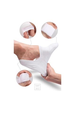 Saysez Bambu Kadın Babet Siyah-beyaz-gri Çorap Dikişsiz Görünmez Kaydırmaz Topuk Silikonlu Premium 6'lı Set Renkli