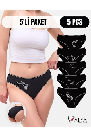 Alya Underwear Kadın Pamuklu Hipster - Slip Külot 5 Farklı Renk 1 Pakette Siyah P13