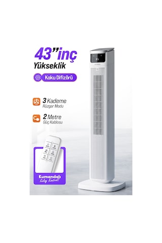 Auhma Acfn05 43" Kule Tipi Vantilatör Beyaz 45w Sessiz Çalışma 3 Hız Kademesi Led Dokunmatik E