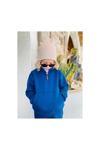 Heyadventure Erkek / Kız Çocuk Dik Yaka Sweatshirt Kangru Cepli 3 İplik Şardonlu İndigo İndigo