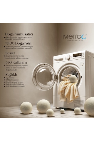 METSGO ( 3 Adet ) Yün Kurutma Topu - Doğal Yumuşatıcı- Kırışık Giderici - Kurutma Makinesi Için