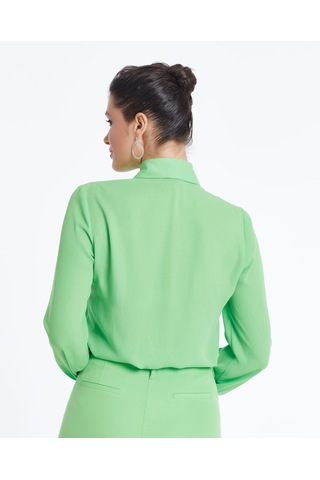 Kadın Taş Detaylı Gömlek Şık Düğme Ve Yaka İşlemeli Yeşil