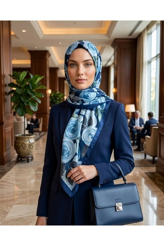 Moda Nuda Desenli Pamuk Soft Şal Lacivert Açık Mavi İlham Serisi Lacivert - Açık Mavi
