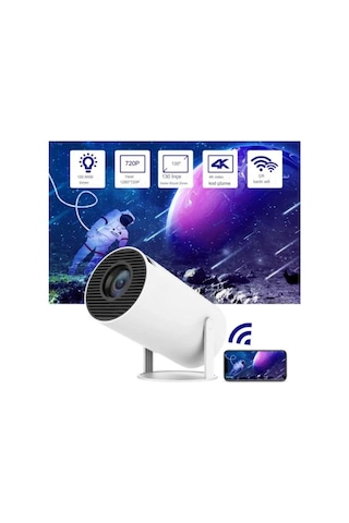 Lobo Beyaz Taşınabilir Sinema Projektörü 1280 720p Ev Sineması Bluetooth Android 11 Akıllı