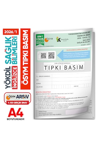 2026/1 Yökdil İngilizce Sağlık Bilimleri Ösym Çıkmış Soru Tıpkı Basım Deneme Kitapçığı Türkiye Genel