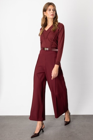 On Kadın Beli Kemerli Bol Paça Pantolon 64133 Bordo Bordo