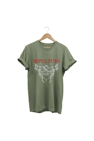 Unısex Sepultura Cavalera Metal Rock Music Brazil Müzik Baskılı %100 Pamuk Regular Fit Haki T-shirt Haki
