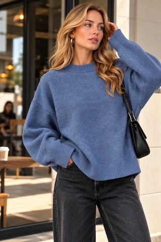Cloudy Kids Kadın Bisiklet Yaka Oversize Yumuşak Dokulu İndigo Triko Kazak İndigo - 631280414 İndigo