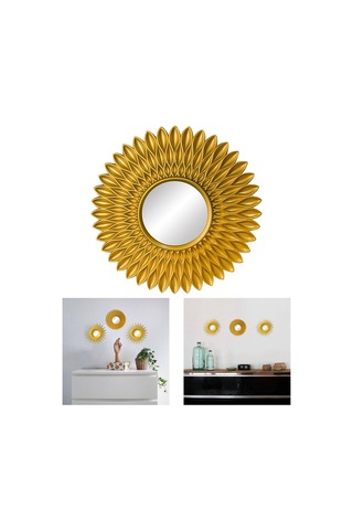 Suntek Yuvarlak Asılı Ayna Ev Şifonyer Dekor Duvar Aynaları Çiçek Şekilli Altın