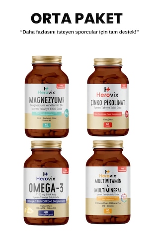 Herovix Sporculara Özel 4'lü Orta Paket Omega3 - Magnezyum - Mult
