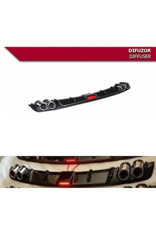 Difüzör Üniversal Her Araca Uyumlu 4 Egzoz Görünümlü Arka Tampon Eki Parlak Siyah