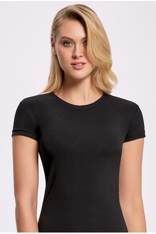 Markapia Likralı Yuvarlak Yaka Kadın T-shirt 5 Adet Siyah