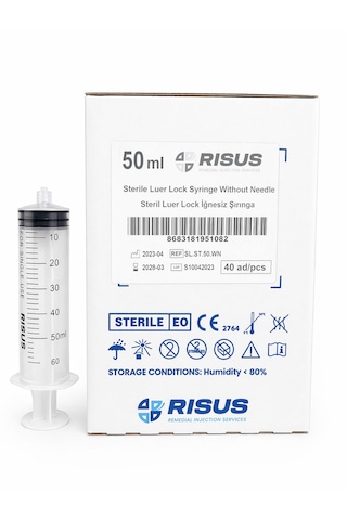 Rısus Luer Lock Şırınga İğnesiz Hassas Ölçekli Enjektör 40 x 50 ML