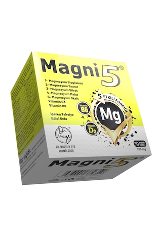 Magni5 Magnezyum 5 Etkili Form 3 Aylık 90 Kapsül B6 D3 Vitamini Bisglisinat Malat Taurat Sitrat Oksit