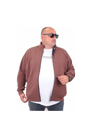 Starbattal Büyük Beden Fermuarlı Hırka Diamond 23281 Taba-Taba