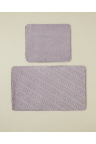 English Home Stripe Line Kaydırmaz Taban Banyo Paspası Seti 60x100 Cm + 50x60 Cm Lila