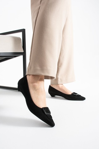 Dericia Shoes Roselle Hakiki Deri Süet Kadın Kısa Topuklu Ayakkabı Siyah
