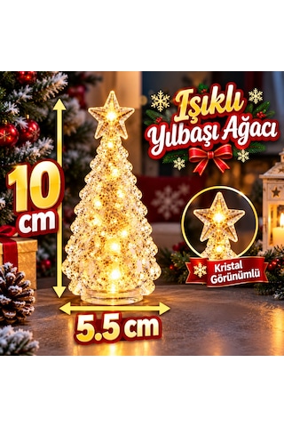 2 Adet Kristal Amber Işıklı Mini Yılbaşı Çam Ağacı Kristal Tepe Yıldızlı Noel Ağacı Yılbaşı Ağacı 10 CM