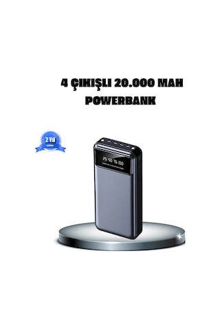 Powerbank 20000 Mah 4 Çıkışlı Hızlı Şarjlı Ve Led Göstergeli