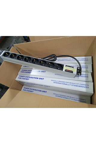 19" 1U 8'Li Schuko Anahtarlı Alüminyum Rack Kabin PDU(10 ADET)