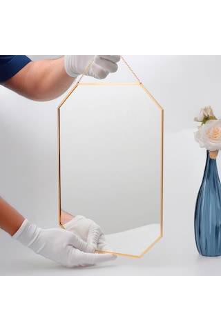 Ayna Duvar Askılı Sekizgen Geometrik Tüm Boylar Pirinç Gold