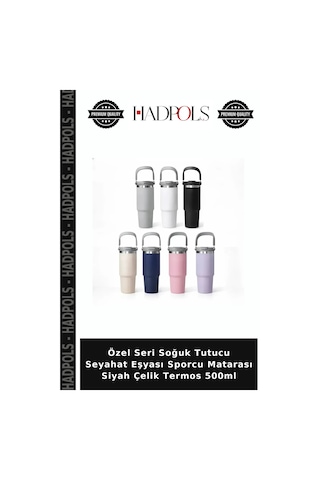 Özel Seri Soğuk Tutucu Seyahat Eşyası Sporcu Matarası Siyah Çelik Termos 500ml