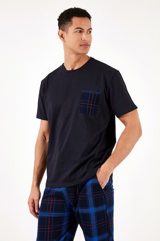 Buratti Ekoseli Pamuklu Regular Fit Kısa Kollu Erkek Pijama Takımı 6572002 Lacivert-Saks