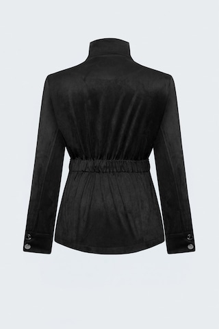 Sateen Kuşaklı Süet Ceket - Siyah-138096