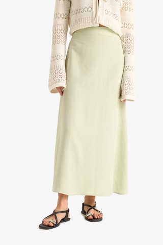 DeFacto A Kesim Yüksek Bel Keten Karışımlı Maxi Etek E9805AX25SMGN1181 Yeşil