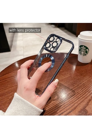 Xiaomi 14t Pro Kılıf Logo Yeri Açık Kamera Lens Korumalı Renkli Kenarlı Şeffaf Silikon Mavi