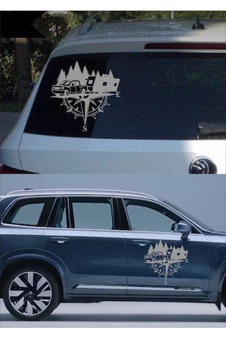 Pusula Ve Karavan Sticker, Kamp Kampçı Doğa, Araba Oto Pickup Karavan Sticker 02518 80x80 Cm
