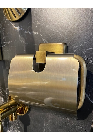 İsaoğlu Yapı Antik Gold Tuvalet Kağıtlığı Kapaklı Tuvalet Kağıtlık Premium Pirinç Gold