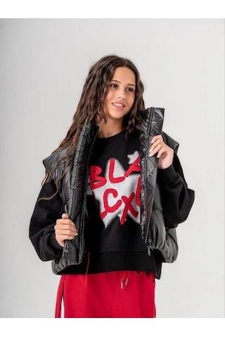 Kız Çocuk Black Yazılı Sweatshirt-14772 Siyah