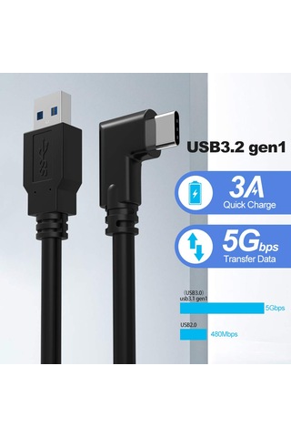 5 Metre Vr Bağlantı Kablosu Usb-c Usb-a 90 L Tipi Hızlı Ve Düşük Gecikmeli Data Kablo Vr Gözlük Uyumlu Esnek & Dayanıklı