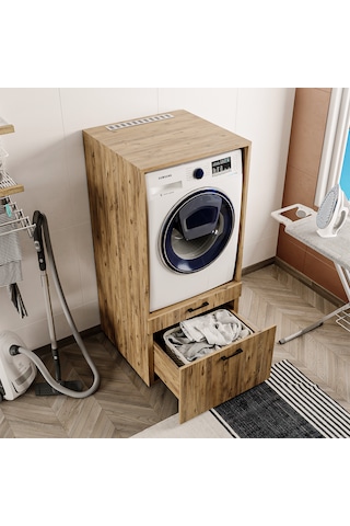 2 Çekmeceli Çamaşır Ve Kurutma Makinesi Dolabı, Banyo Dolabı Atl Atlantik Çam