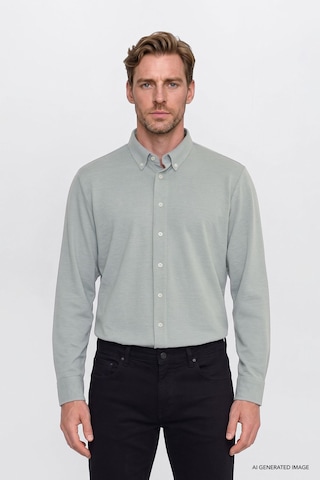 AC&Co / Altınyıldız Classics Erkek Hakı Pamuklu Tailored Slim Fit Dar Kesim Düğmeli Yaka Örme Gömlek Haki