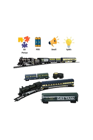 Classic Series Pilli Işıklı Sesli Oyuncak Tren Seti - 33 Parça Nostaljik Tren - 365 Cm Ray