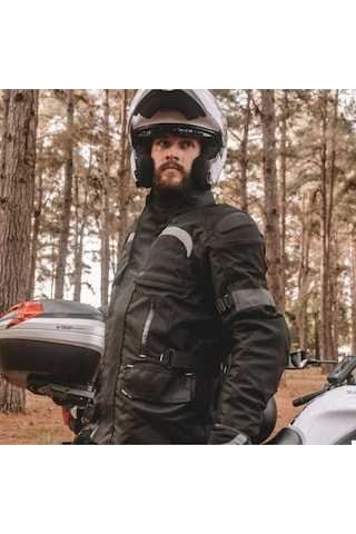 Motoanl Motosiklet Montu Uzun Model 4 Mevsim Full Korumalı Maxdura Kumaş Aırbag Toruıng Mont Siyah