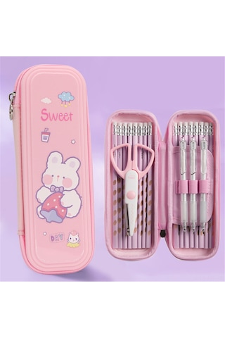 3 Katmanlı Kalemlik, Büyük Kapasiteli Öğrenci Çizgi Film Kırtasiye Kutusu, Astronot Baskılı Kalemlik 22x8x4cm Sadece Kalemlik, Aksesuar Yok