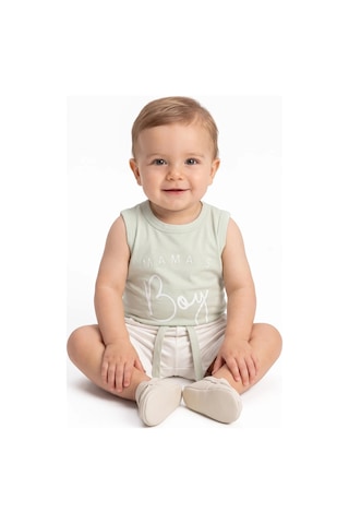Bebegen Erkek Bebek Ekru Yeşil Mamas Boy Yazılı Şortlu 2'li Takım