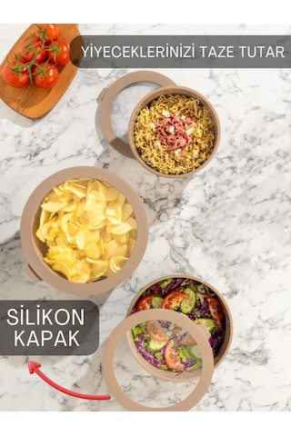 Kapris Ayza 593 Yuvarlak Saklama Kabı Seti 3'lü Taupe Kahverengi