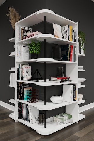 Asra Trend Modern Dönebilen Ayarlanabilir Raflı Ev Ofis Kitaplık %100 Mdf Dekoratif Kütüphane Kitaplık Dk01 Beyaz