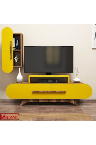 Variant Rose Duvar Raflı Tv Ünitesi Ceviz - Sarı