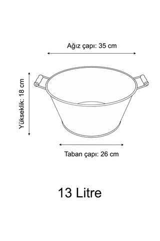 13 Litre Tahta Kulplu Güneş Kabartmalı Metal Leğen - Çok Amaçlı Saksılık Ve Saklama Kabı Renksiz