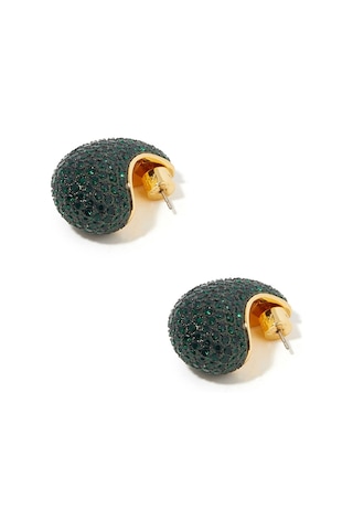Pave Dome Earrings, Kristalli Kup Tarzı Küpe Yeşil