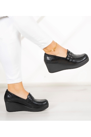 Erkan Saçmacı Taylor Siyah Yılan Hakiki Deri Dolgu Topuklu Günlük Ayakkabı Siyah