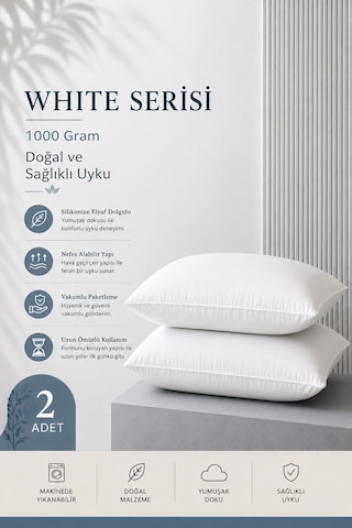 2 Adet Clasy %100 Pamuk Silikon Dolgulu Yastık Yıkanabilir 1000 Gr Beyaz