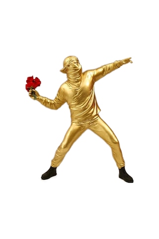 CajuArt Altın Renk Banksy Çiçek Atan Adam Modern Biblo Ev Dekoru