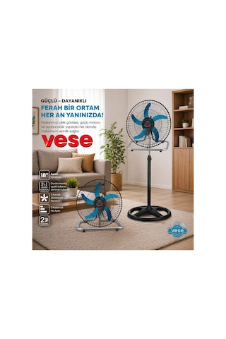Vese Vnt-003 18" İnç 46cm Sanayi Tipi Ayaklı Vantilatör 3 Kademe Hız & 5 Metal Kanat 80w Fan