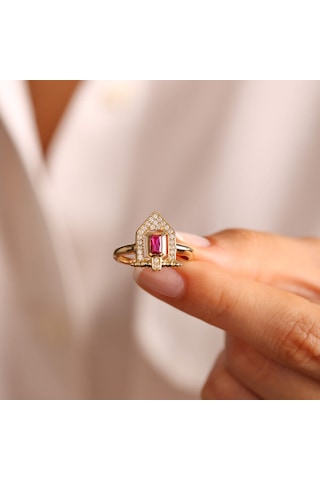 14 Ayar Altın Ruby Yüzük Özel Tasarım House T11011 Renkli